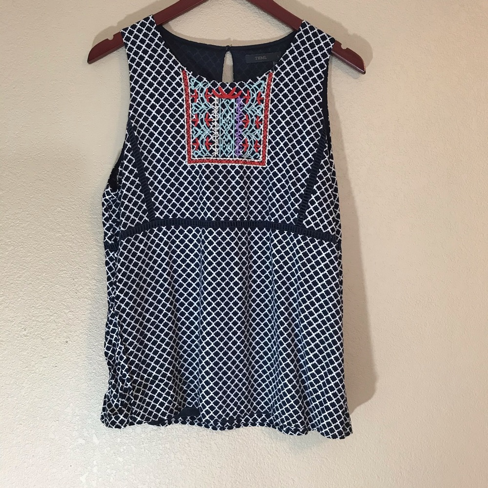 Sleeveless boho blouse floral detail lined euc